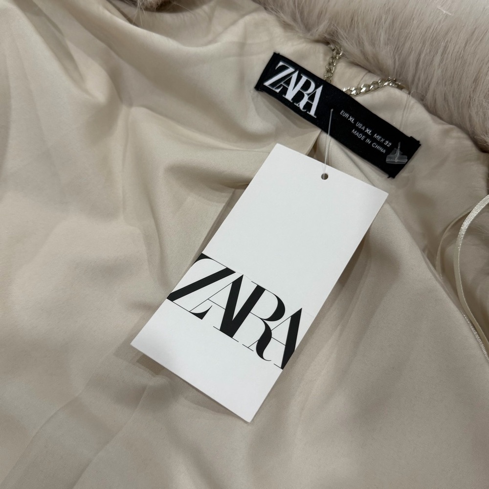 Brand New with tags Zara Beige White Faux Fur Coat Jacket Size XL - Picture 7 of 11